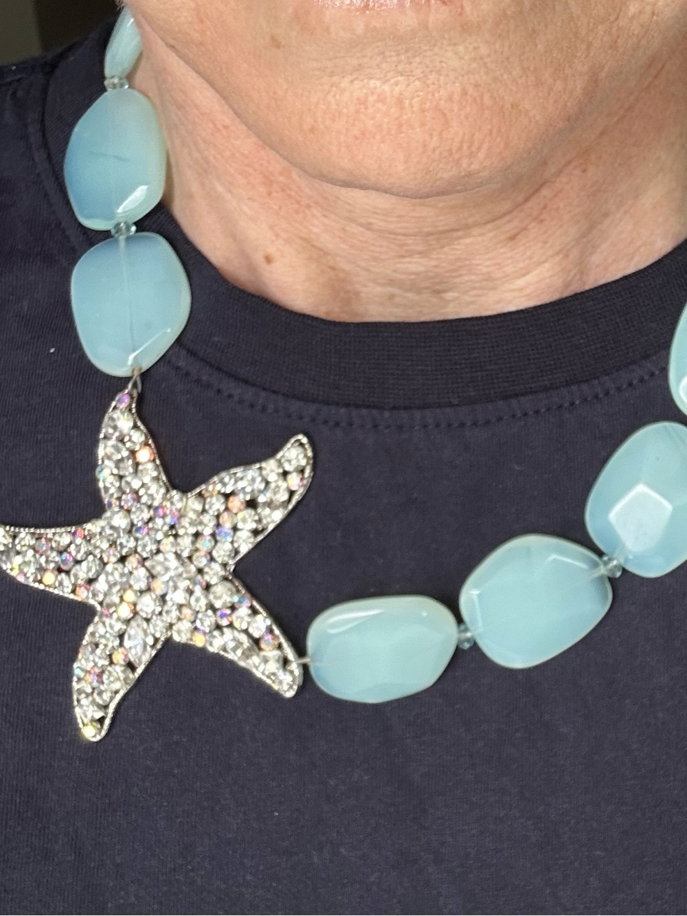 Elegant Starfish Pendant Necklace with Blue Beads